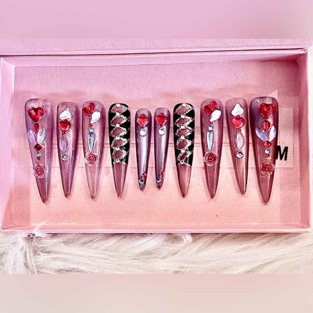 Press on -Shimmery purple and red custom acrylic:gel press on nails